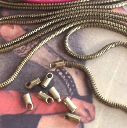 Vintage Antique Brass Plated Snake Chain with Ends - 2mm - 1 Foot + 2 Ends