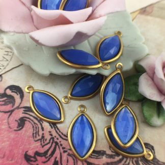 Vintage Milky Blue Opal Rose Cut Marquis Drops / Charms - 21mm - 2 pieces