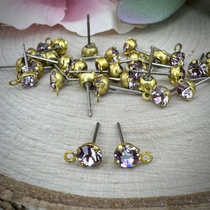 Swarovski Light Amethyst Earring Studs With Loops - 4.5mm - 2 Pair (4 Pieces)