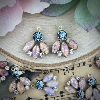 Fire Opal / Harlequin Glass and Swarovski Indian Sapphire Drops / Charms - 21mm - 2 Pieces