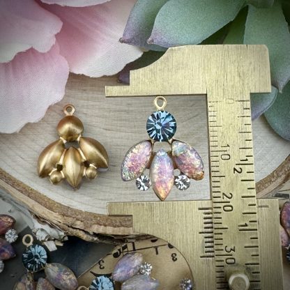 Fire Opal / Harlequin Glass and Swarovski Indian Sapphire Drops / Charms - 21mm - 2 Pieces - Image 2