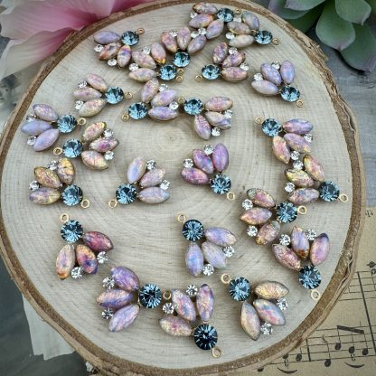 Fire Opal / Harlequin Glass and Swarovski Indian Sapphire Drops / Charms - 21mm - 2 Pieces - Image 3