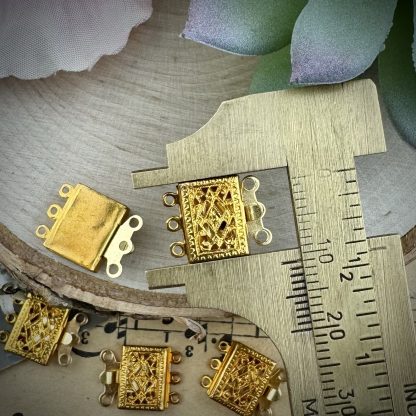 Gold Plated Filigree Vintage 3 Strand Box Clasps - 11mm - 2 Clasps - Image 2