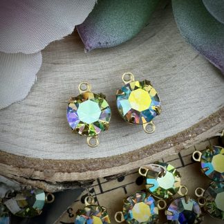 Swarovski Chrysolite AB Green Crystal Rhinestone Connectors / Links - 12mm - 4 Pieces