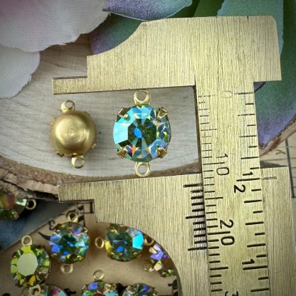 Swarovski Chrysolite AB Green Crystal Rhinestone Connectors / Links - 12mm - 4 Pieces - Image 2