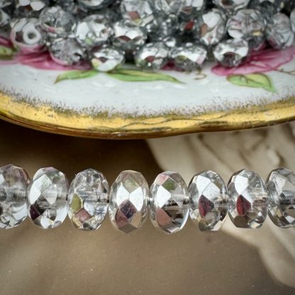 Silver Half Coat Crystal Czech Fire Polished Rondelle Beads - 4x7mm - 50 Beads - Image 4