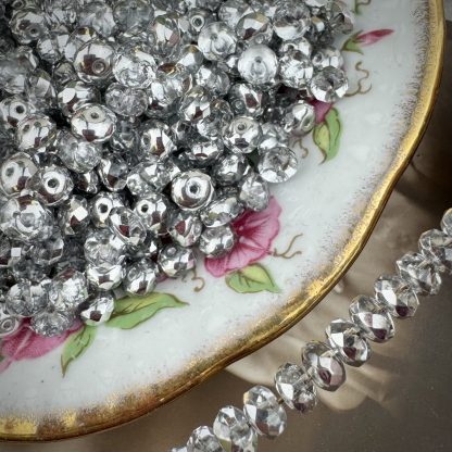 Silver Half Coat Crystal Czech Fire Polished Rondelle Beads - 4x7mm - 50 Beads - Image 3
