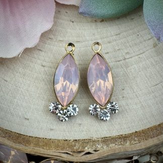 Light Pink Opal and Crystal Rhinestone Marquis Drops / Pendants - 21mm - 2 Pieces