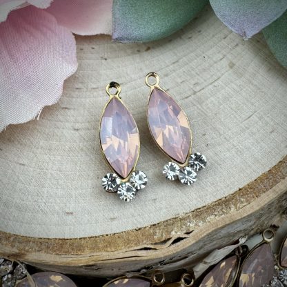 Light Pink Opal and Crystal Rhinestone Marquis Drops / Pendants - 21mm - 2 Pieces - Image 3