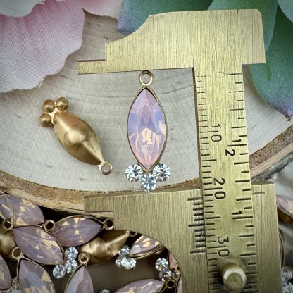 Light Pink Opal and Crystal Rhinestone Marquis Drops / Pendants - 21mm - 2 Pieces - Image 2