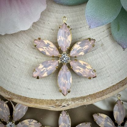 Large Light Pink Opal Rhinestone Flower Pendants - 40mm - 1 Piece - Image 3