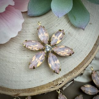 Large Light Pink Opal Rhinestone Flower Pendants - 40mm - 1 Piece