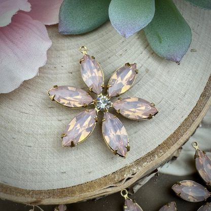 Large Light Pink Opal Rhinestone Flower Pendants - 40mm - 1 Piece