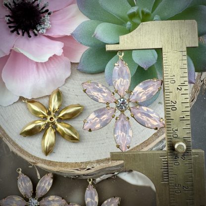 Large Light Pink Opal Rhinestone Flower Pendants - 40mm - 1 Piece - Image 2