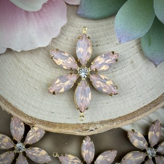 Large Light Pink Opal Rhinestone Flower Connectors - 42mm - 1 Piece