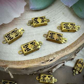 Vintage Filigree Brass Box Clasps - 16mm - 4 Pieces