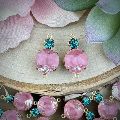 Rose Moonglow /  Silk Glass Givré and Swarovski Blue Zircon Rhinestone Connectors / Links - 20mm - 2 Pieces - Image 3