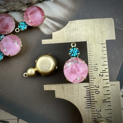 Rose Moonglow /  Silk Glass Givré and Swarovski Blue Zircon Rhinestone drops / pendants / charms - 18mm - 2 Pieces - Image 2