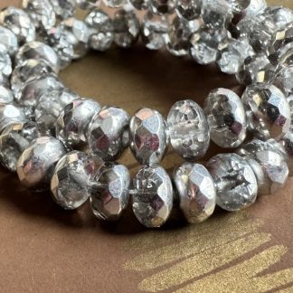 Silver Half Coat Crystal Czech Fire Polished Rondelle Beads - 4x7mm - 50 Beads