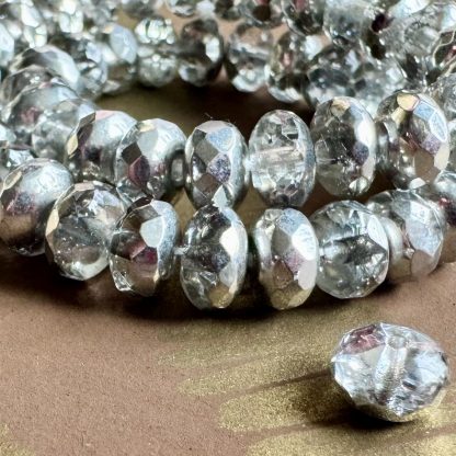 Silver Half Coat Crystal Czech Fire Polished Rondelle Beads - 4x7mm - 50 Beads - Image 7