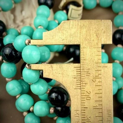 Vintage West German (U.S. Zone) Turquoise and Black Pressed Round LONG 5 Foot Glass Bead Strands - 8mm & 10mm - 1 strand - Image 2