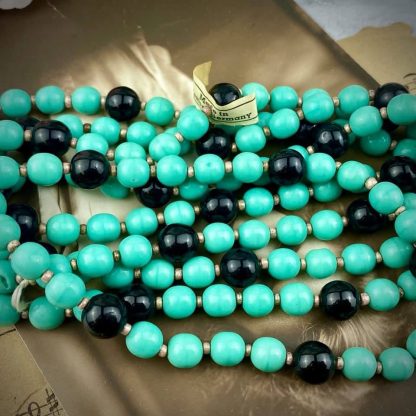 Vintage West German (U.S. Zone) Turquoise and Black Pressed Round LONG 5 Foot Glass Bead Strands - 8mm & 10mm - 1 strand - Image 3