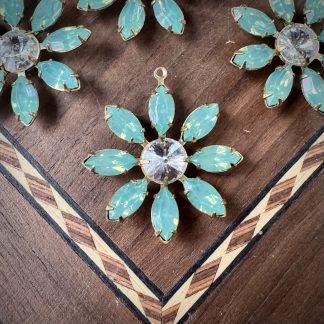 Ocean Opal and Crystal Rhinestone Flower Drops / Pendants - 30mm - 1 Piece