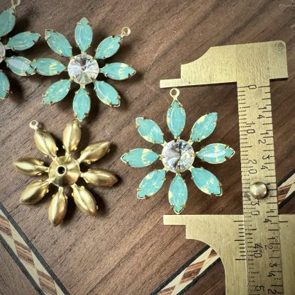 Ocean Opal and Crystal Rhinestone Flower Drops / Pendants - 30mm - 1 Piece - Image 2