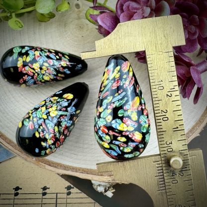 Vintage Giant Cherry Brand Occupied Japanese Lampwork Opaque Black Tombo Millefiori Glass Teardrop Beads Japan - 36mm - 1 Bead - Image 2