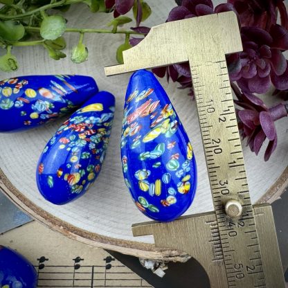 Vintage Giant Cherry Brand Occupied Japanese Lampwork Opaque Blue Tombo Millefiori Glass Teardrop Beads Japan - 36mm - 1 Bead - Image 2