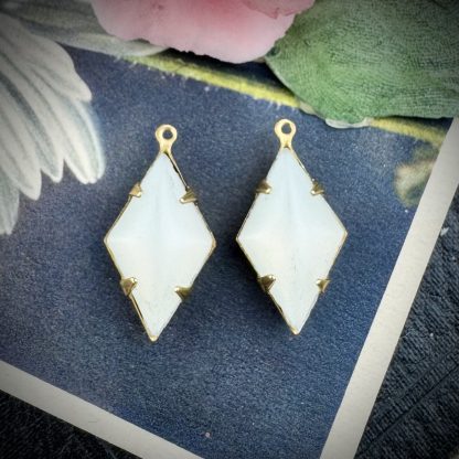 Large Matte Milky White Diamond Drops - 23mm - 2 Pieces