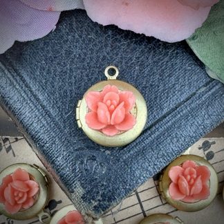 Little Dainty Lockets with Coral Pink Celluloid Flower Fronts - 13mm - 2 Pieces