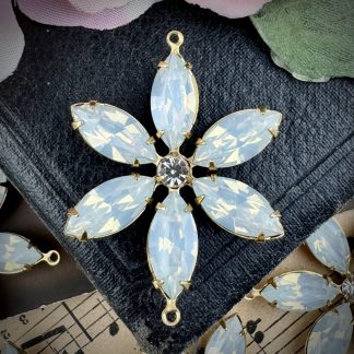 Large White Opal Rhinestone Flower Connectors - 42mm - 1 Piece