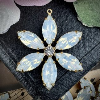 Large White Opal Rhinestone Flower Pendants - 40mm - 1 Piece
