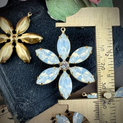 Large White Opal Rhinestone Flower Pendants - 40mm - 1 Piece - Image 2