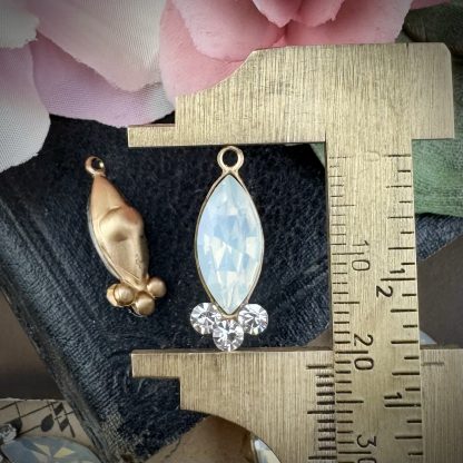 White Opal and Crystal Rhinestone Marquis Drops / Pendants - 21mm - 2 Pieces - Image 2