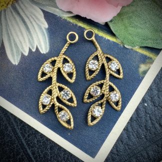 Vintage Swarovski Crystal Rhinestone Embellished Leaf / Branch Drops / Charms / Connectors / Links - 35mm - 1 Pair (2 pieces)
