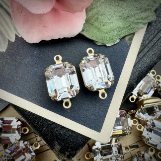 Vintage Swarovski Crystal Rhinestone Rectangle Connectors / Links - 18mm - 2 Pieces