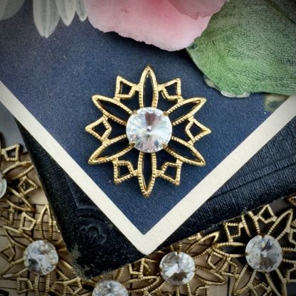 Vintage Swarovski Crystal Sunburst Filigree Pendants / Components / Links / Connectors - 27mm - 1 Piece