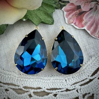 Large Capri Blue Teardrop Pendants / Drops - 28mm - 2 Pieces