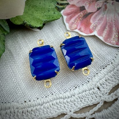 Vintage Swarovski Opaque Navy Blue Rhinestone Rectangle Connectors / Links - 18mm - 2 Pieces
