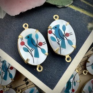 Vintage Mother of Pearl (MOP) Turquoise Bird Inlay Pendants / Connectors / Links - 25mm - 1 Piece