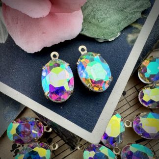 Crystal AB Rhinestone Oval  Drops / Charms - 17mm - 2 Pieces