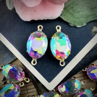 Crystal AB Rhinestone Oval  Connectors / Links - 21mm - 2 Pieces