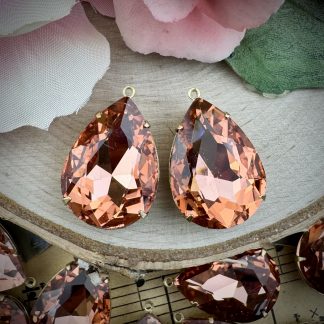 Large Peachy Pink Teardrop Pendants / Drops - 28mm - 2 Pieces
