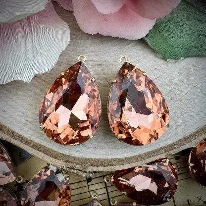Large Peachy Pink Teardrop Pendants / Drops - 28mm - 2 Pieces