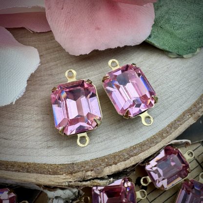 Vintage Swarovski Crystal Rose Pink Rhinestone Rectangle Connectors / Links - 18mm - 2 Pieces