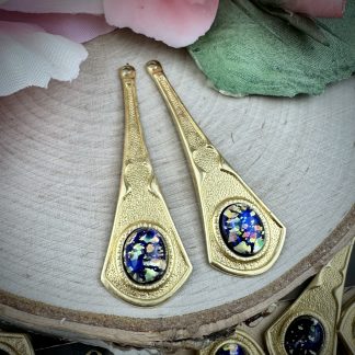 Vintage Black Opal Glass Art Deco Style Pendants / Drops / Charms - 30mm - 1 Piece