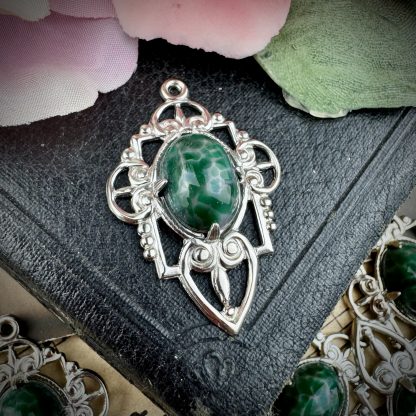 Large Moonglow / Satin Glass Green Jade Matrix Pendants / Drops - 37mm - 1 Piece
