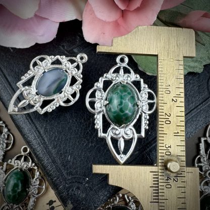 Large Moonglow / Satin Glass Green Jade Matrix Pendants / Drops - 37mm - 1 Piece - Image 2